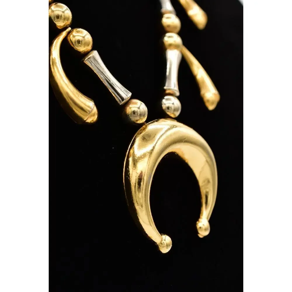 Florenza Vintage Statement Necklace Beaded 2 Tone Silver Gold Signed 50s BinA17